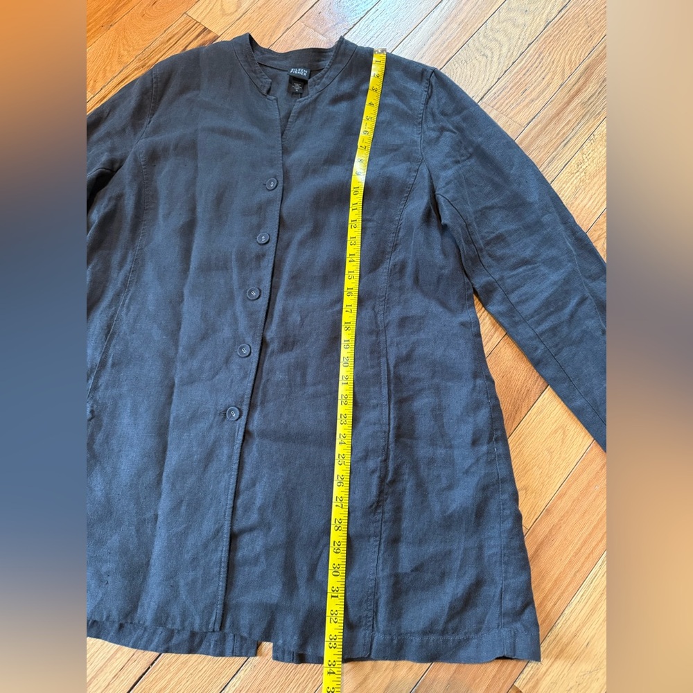 Eileen Fisher 100% Linen Heavy Long Lagenlook  Jacket Women’s Size XL Dark Gray - Picture 9 of 10